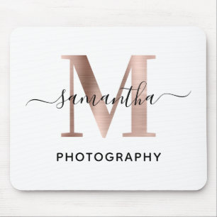 Elegante handtekening Rose Goud M Monogram Logo Muismat
