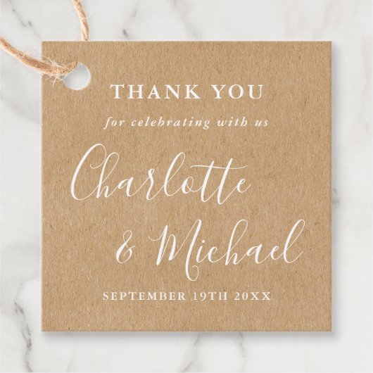 Elegante handtekening rustieke kraft bedankt bedankjes labels (Voorkant)