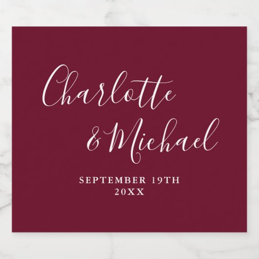 Elegante handtekening script bordeauxrode trouw bier etiket (Enkel label)