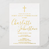 Elegante handtekening script eerste heilige commun folie uitnodiging (Voorkant)