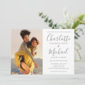 Elegante handtekening script foto's trouwkaart kaart (Staand voorkant)