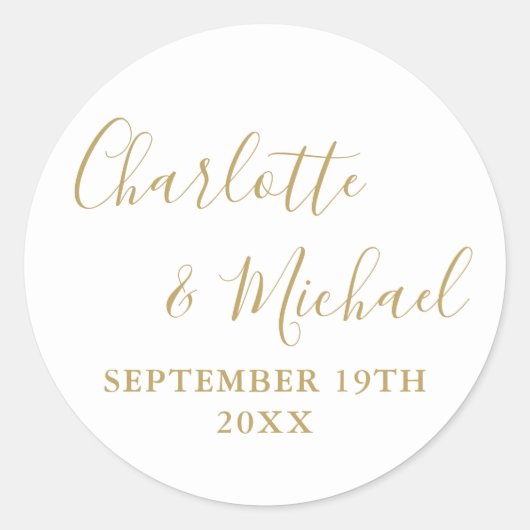 Elegante handtekening script goud ronde sticker (Voorkant)