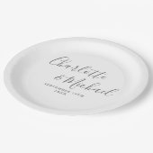Elegante handtekening script grijs en wit bruiloft papieren bordje (Gekanteld)