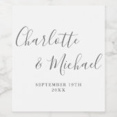 Elegante handtekening script grijs en wit bruiloft wijn etiket (Enkel label)