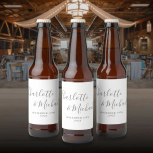 Elegante handtekening script grijs en wit huwelijk bier etiket