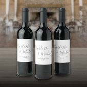 Elegante handtekening script grijze en witte trouw wijn etiket