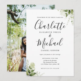 Elegante handtekening script groen foto bruiloft kaart