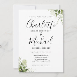 Elegante handtekening script groene bladeren bruil kaart