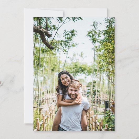 Elegante handtekening script groene foto bruiloft kaart (Achterkant)