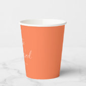 Elegante handtekening script koraal trouw papieren bekers (Links)