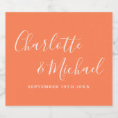 Elegante handtekening script koraal trouw sparkling wijnetiket (Enkel label)