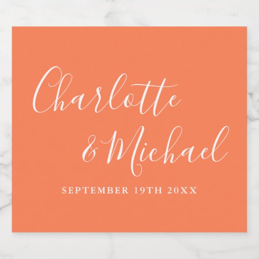 Elegante handtekening script koraal trouw sparkling wijnetiket (Enkel label)