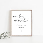 Elegante handtekening script liefde is zoete gunst reclamebord met voetstuk