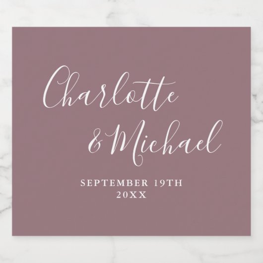 Elegante handtekening script mauve bruiloft bier etiket (Enkel label)