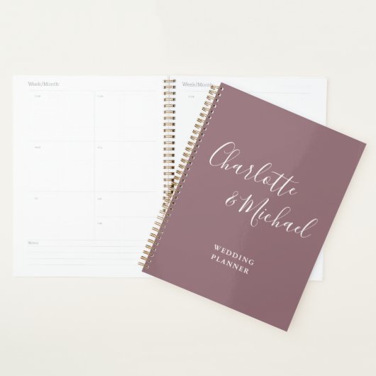Elegante handtekening script mauve bruiloft planner (Display)