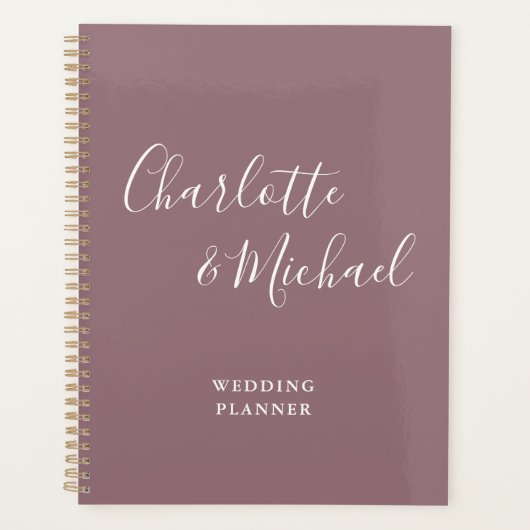 Elegante handtekening script mauve bruiloft planner (Voorkant)