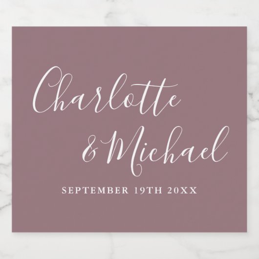 Elegante handtekening script mauve bruiloft sparkling wijnetiket (Enkel label)