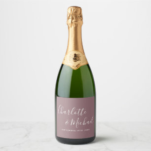 Elegante handtekening script mauve bruiloft sparkling wijnetiket