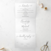 Elegante handtekening script minimalist foto bruil drieluik uitnodiging (Binnen)