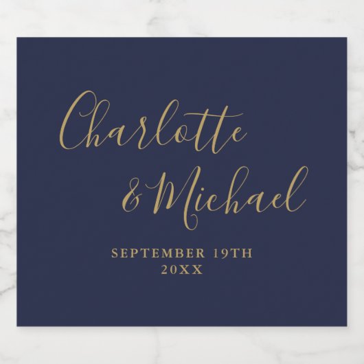 Elegante handtekening script Navy Blue Goud Bruilo Bier Etiket (Enkel label)