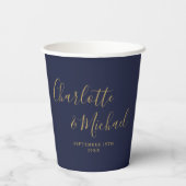 Elegante handtekening script Navy Blue Goud Bruilo Papieren Bekers (Achterkant)