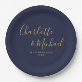 Elegante handtekening script Navy Blue Goud Bruilo Papieren Bordje (Voorkant)