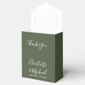Elegante handtekening script olijfgroene trouw bedankdoosjes (Geopend)