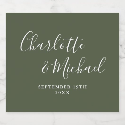 Elegante handtekening script olijfgroene trouw bier etiket (Enkel label)