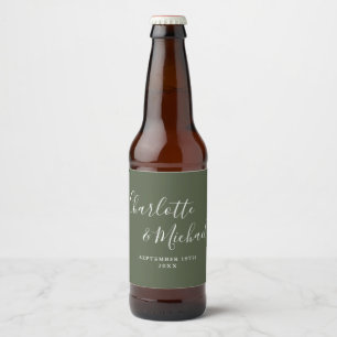 Elegante handtekening script olijfgroene trouw bier etiket