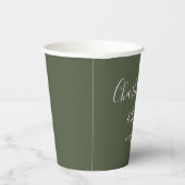 Elegante handtekening script olijfgroene trouw papieren bekers (Rechts)