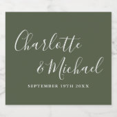 Elegante handtekening script olijfgroene trouw sparkling wijnetiket (Enkel label)