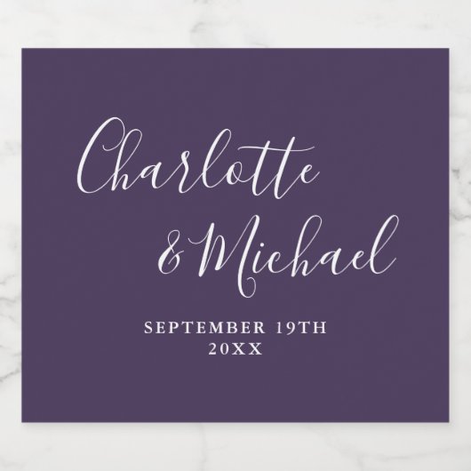 Elegante handtekening script paarse bruiloft bier etiket (Enkel label)