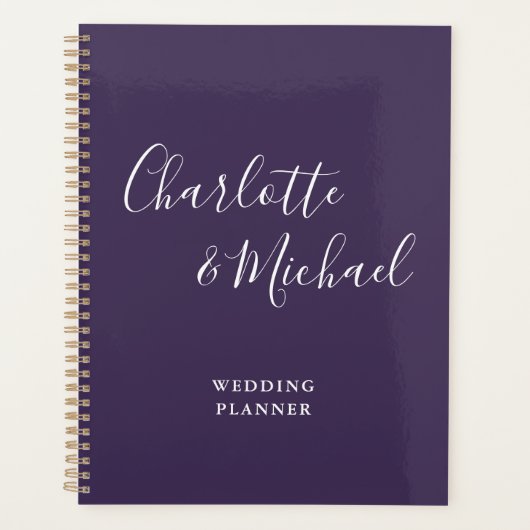 Elegante handtekening script paarse bruiloft planner (Voorkant)