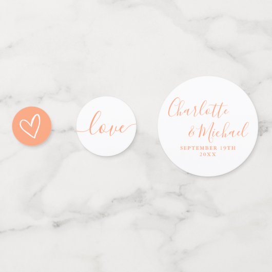 Elegante handtekening script perzik bruiloft confetti (Achterkanten)