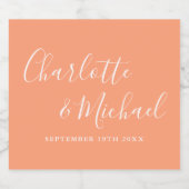 Elegante handtekening script perzik bruiloft sparkling wijnetiket (Enkel label)