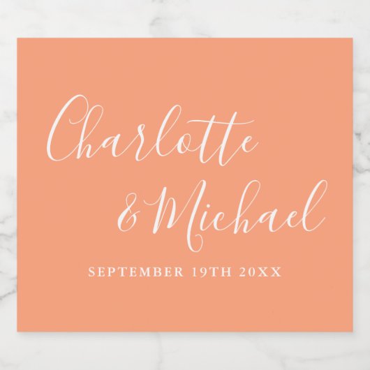 Elegante handtekening script perzik bruiloft sparkling wijnetiket (Enkel label)