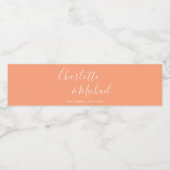 Elegante handtekening script perzik bruiloft waterfles etiket (Enkel label)