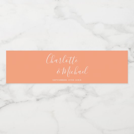 Elegante handtekening script perzik bruiloft waterfles etiket (Enkel label)