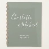 Elegante handtekening script sage groene trouw planner (Voorkant)