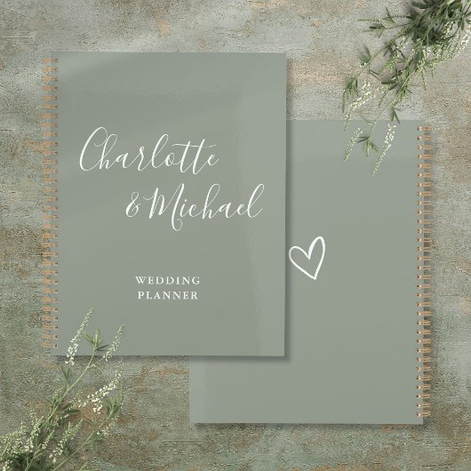 Elegante handtekening script sage groene trouw planner