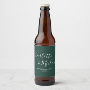 Elegante handtekening script smaragdgroene trouw bier etiket