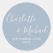 Elegante handtekening script stoffig blauw ronde sticker (Voorkant)