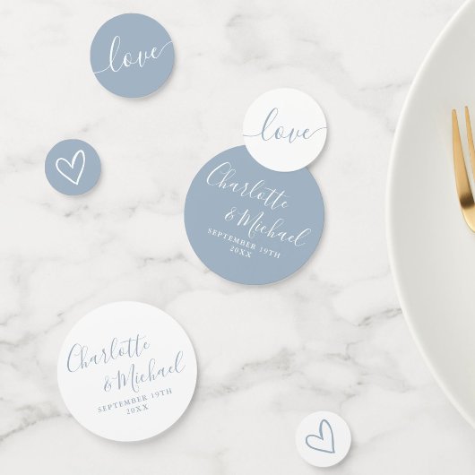 Elegante handtekening script stoffig blauwe trouw confetti