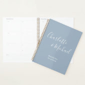 Elegante handtekening script stoffig blauwe trouw planner (Display)