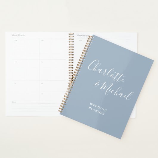 Elegante handtekening script stoffig blauwe trouw planner (Display)