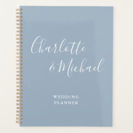 Elegante handtekening script stoffig blauwe trouw planner