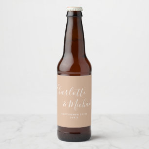 Elegante handtekening script tan taupe bruiloft bier etiket