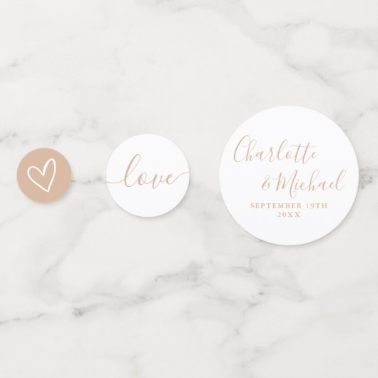 Elegante handtekening script tan taupe bruiloft confetti (Achterkanten)