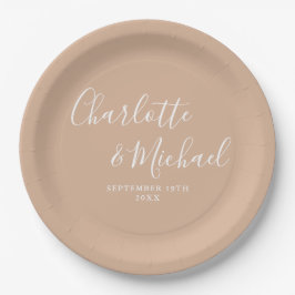 Elegante handtekening script tan taupe bruiloft papieren bordje