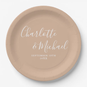 Elegante handtekening script tan taupe bruiloft papieren bordje